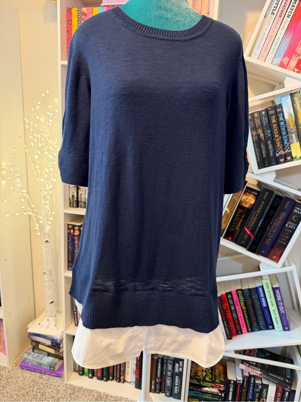 Design History Navy Knit Top with Crew Neck
